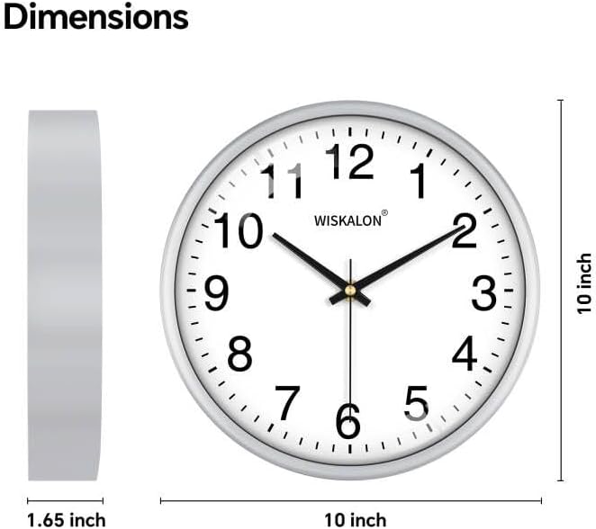 10in Silent Silver Wall Clock Battery Operated Home Room Office Wall Decor - Image 3