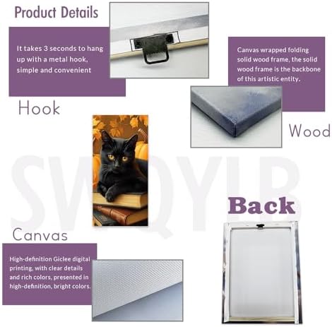 SWQYLB Autumn Pictures Wall Art Black Cat Fall Decor Halloween Animal Canvas - Image 5