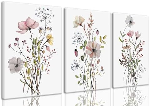 Bwodke Pink Floral Canvas Wall Art Set of 3, 12x16 inch by Bwodke
