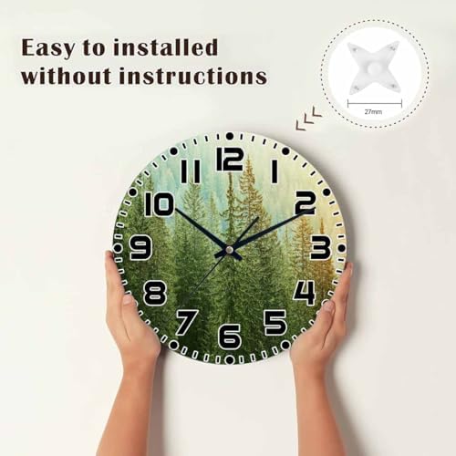 Fir Tree Wall Clock 10 inch Round Healthy Green Tree Silent Non Ticking Wood - Image 7