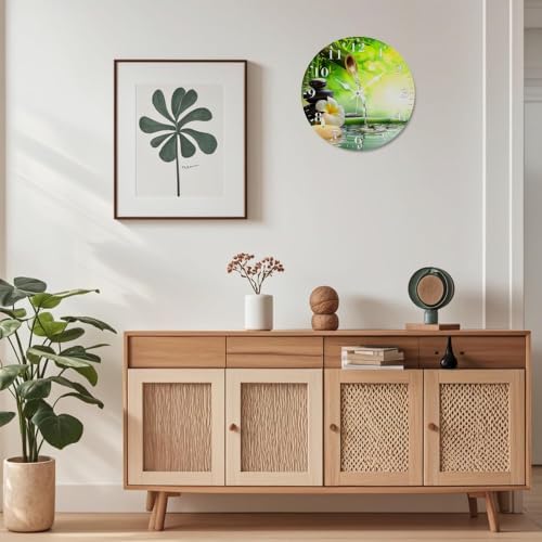 12" Silent Wall Clock, Round Wall Clock, Zen Stones and Flowers - Image 5