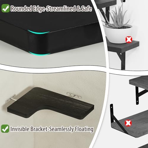 SAUMONIERES Corner Floating Shelves Wall Mount Shelf Solid Wood - Image 4