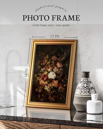VIYYIEA Gold Framed Moody Dark Floral Wall Art, 16x12 Inch - Image 2