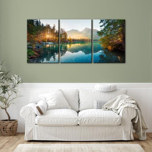 Pacimo Framed Hintersee Lake Wall Art, Autumn Sunrise Landscape Pictures - Image 2