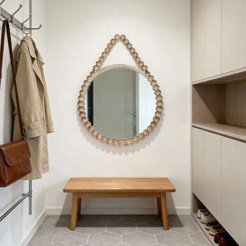 POZINO Wood Round Mirror, Boho Circle Mirror - Image 7