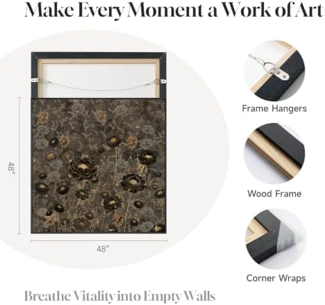 Extra Large Framed Vintage Black Floral Wall Art - Image 6