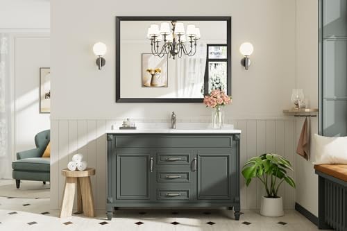 Briivue Black Metal Framed Bathroom Wall Mirror, 48x36 Inch - Image 3