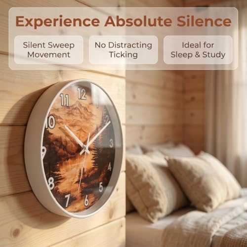 Retro Wood Etching Mountain Landscape Print wall Clock Silent Non Ticking - Image 4