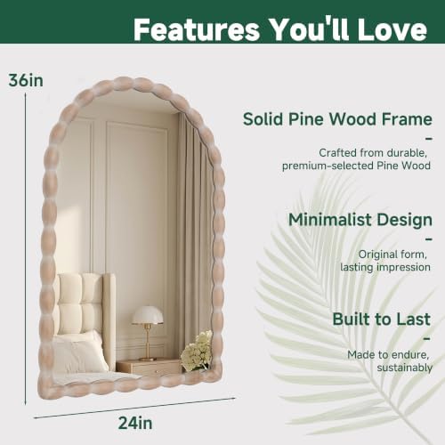 36"x24" Arched Solid Wood Farmhouse Decorative Wall Mirror - Image 2