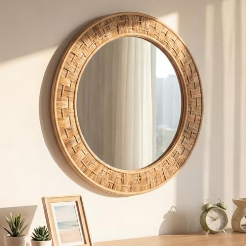 Vercraft 24 Inch Round Rattan Wicker Mirror, Rustic Boho & Farmhouse Style - Image 4