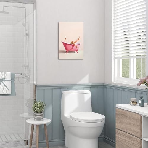 Woman With Cocktail In Bathtub Poster Cute Pink Bathroom Martini Canvas Wall - Image 5