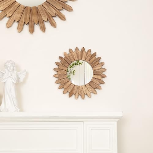 LOSOUR Wall Decor 12 inch Rustic Round Wood Mirror Decorative Boho Sunburst - Image 3