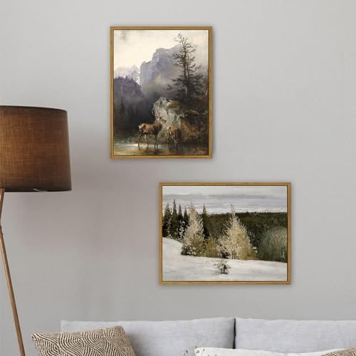 KBKBART Framed Mountain Deer Canvas Wall Art, Nature Landscape Paintings - Image 4