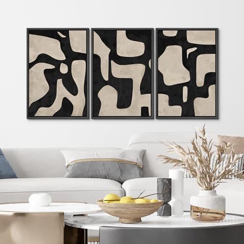 MUDECOR Framed Canvas Print Wall Art Set Abstract Monochrome Shapes Nature - Image 4