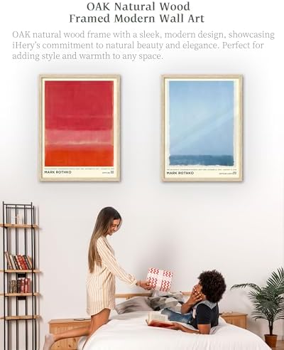 iHery 16x20in Natural OAK Wood Framed Light Blue Abstract Wall Art - Image 5