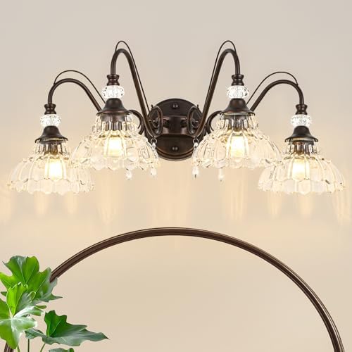 Vintage Bathroom Vanity Light, 4-Light Oil Rubbed Bronze Finish Wall Sconce by Unknown