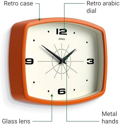JONES CLOCKS® Movie wall Clock | Rectangular Retro Clock | 10" | Orange | Cool - Image 6