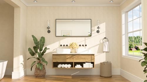 TETOTE Black Bathroom Mirror Beveled Frame 48" x 24" Black Rectangle Metal - Image 2