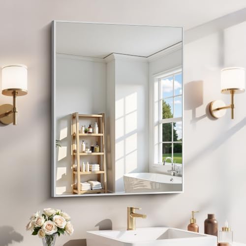 YIROMAN Bathroom Mirror 24"x32", Brushed Silver Bathroom Mirror by Unknown