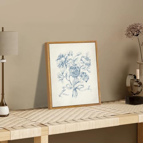 KBKBART Framed Wall Art Neutral Blue Rose Flower Sketch Canvas Prints - Image 5