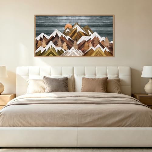 BINCUE Boho Mountain Wall Art Framed Mountain Landscape Canvas Artwork - Image 3