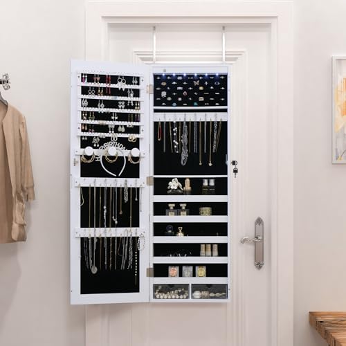 LED Jewelry Cabinet Armoire Organizer, Wall/Door Mount Jewelry Organizer and - Image 4