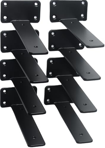 8 Pack - 7 inch Black Hidden L Shelf Bracket Iron Floating Shelf Brackets by MHMYDZ