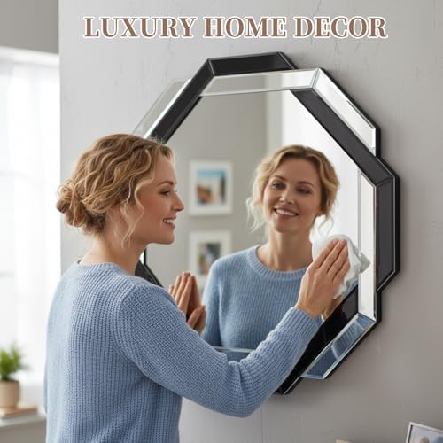 Vercraft Black Bathroom Mirror 24"X24" Decorative Beveled Edge Frameless Mirror - Image 6