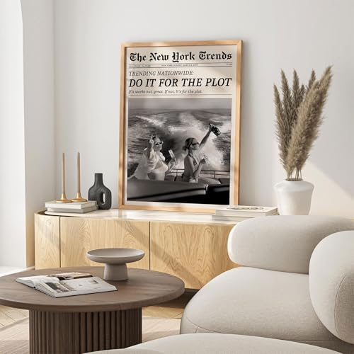 Trendy Newspaper Canvas Wall Art 8x10in Wood Grain Frame Black And White Prints - Image 5