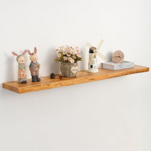 48" Floating Shelves, Solid Elm Wood, Natural Live Edge by Unknown