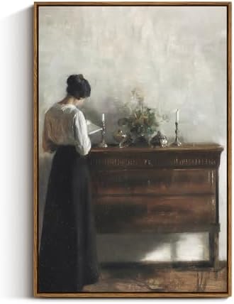 VIYYIEA Vintage Women Large Framed Wall Art, Woman Standing Reading Paintings by VIYYIEAART