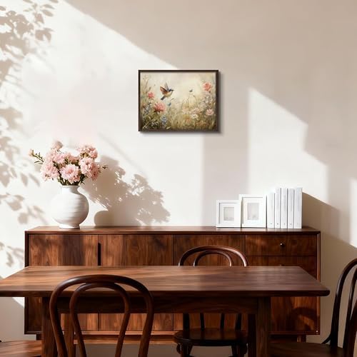 Vintage French Framed Wall Art, Wildflower Meadow Bird Canvas Prints - Image 2