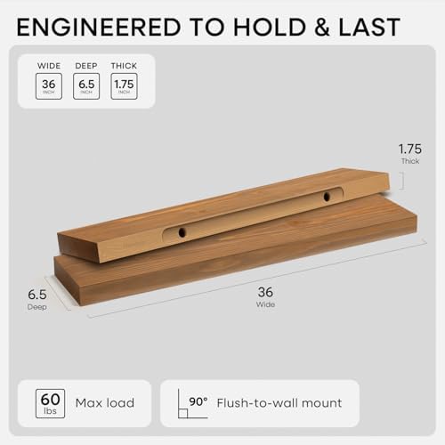 Homeforia 36 Inch Floating Shelves, High-End Solid Pine Wood - Image 2