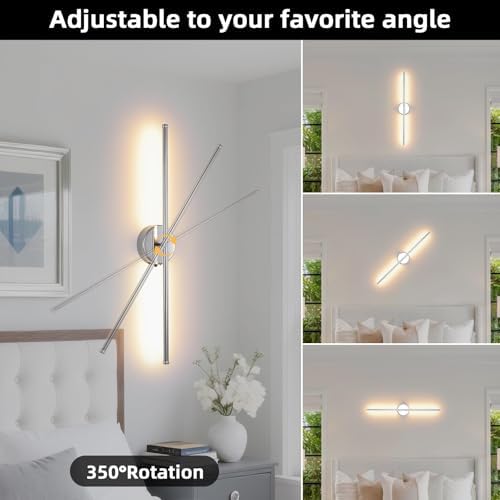 Battery Operated wall Sconce Set of 2, 27.5" Chrome USB Rechargeable LED - Image 6