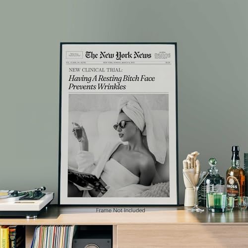 Funky Girl Preppy Aesthetic Posters Black And White Newspaper Wall Art 24x36in - Image 3