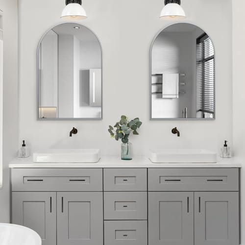 Silver Arched Mirror 24x36in, Metal Framed Bathroom Vanity Wall - Image 6