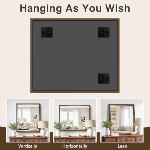 Bathroom Mirror, 30 x 36 inch Walnut Wood Grain Colored Aluminum Metal Frame - Image 4
