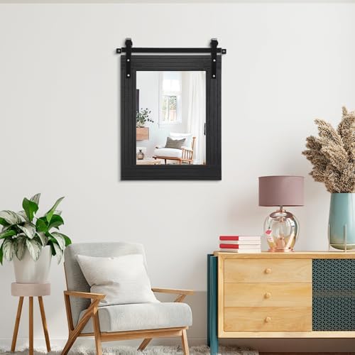 AAZZKANG Black Framed Wall Mirror Large Barn Door Style Wood Mirrors Rectangle - Image 6