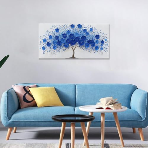 Blue Flower Tree Of Life Canvas Wall Art Pictures - Image 4