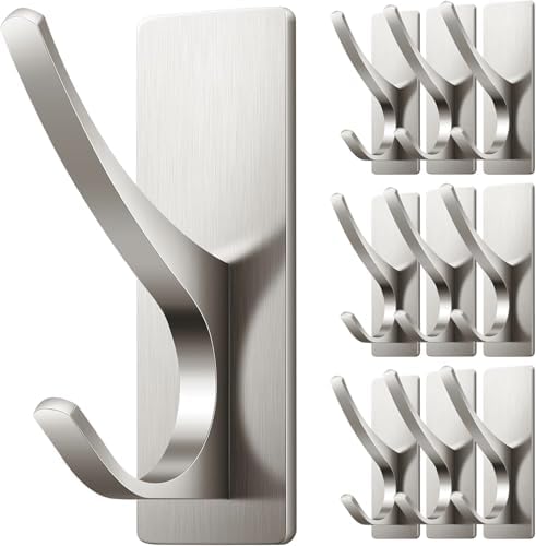 10 Pack Self Adhesive Towel Hooks: Extra Strong 13LB, Stainless Hook by Josmimic