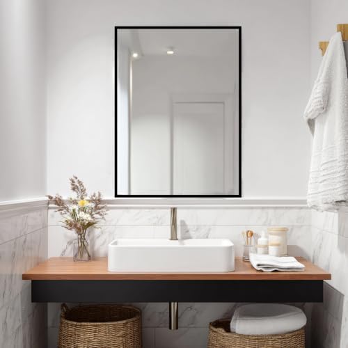 Sunniry Black Bathroom Mirror, 20x24 inch Vanity Mirror, Matte Metal Frame - Image 4