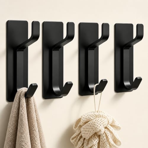 Bntuk Adhesive Towel Hooks for Bathroom, 4 Pack Stainless Steel Wall Hooks No by Bntuk