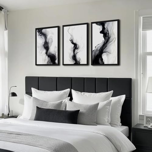Black White Abstract Wall Art Decor Set of 3 Modern Wall Art Minimalist Canvas - Image 4
