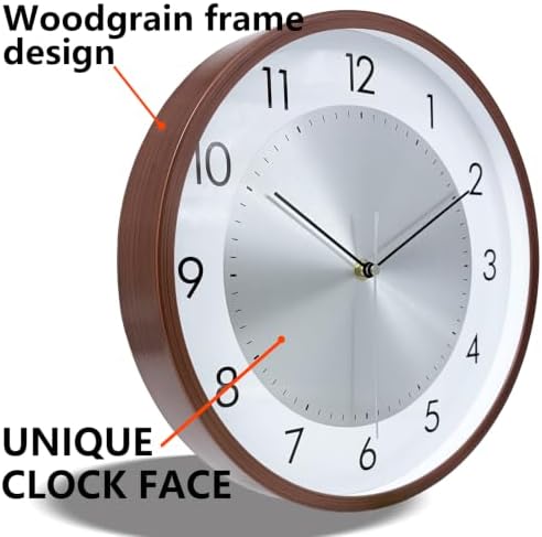 Brown Woodgrain 14Inch Silent Wall Clock Battery Operated Clock - Image 7