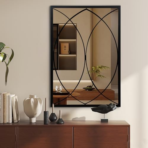 HQiJun Black Rectangle Wall Mirror, Farmhouse Decorative Mirror by HQiJun