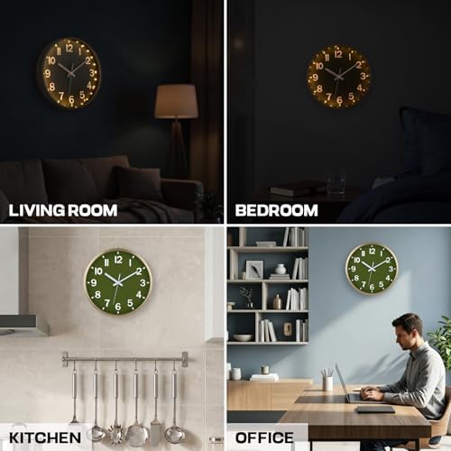 JoFomp Green Wall Clocks Battery Operated Night Glow, 8 Inch Sound Control Glow - Image 6