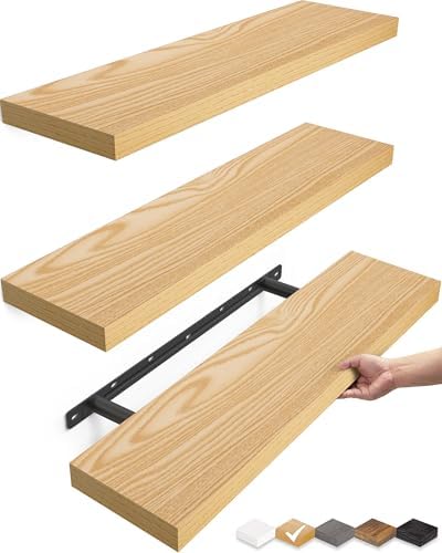 BAYKA Light Oak-Toned Floating Shelves 22.5in, Wall Mounted Shelf by Bayka
