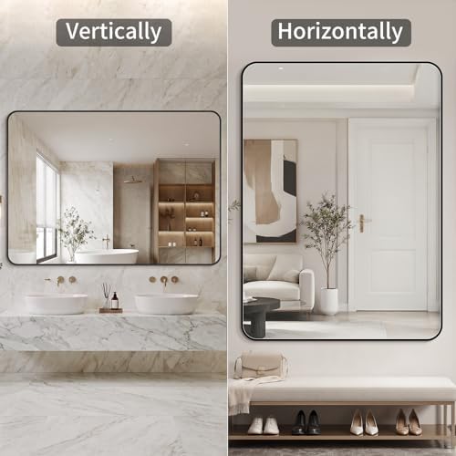 Koonmi Bathroom Mirror, 36X55 Brushed Black Rectangle Wall Mirror, HD Tempered - Image 6