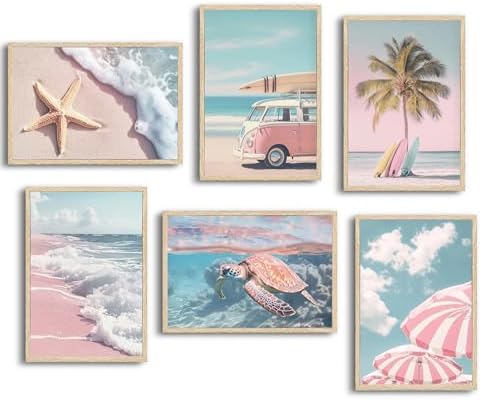 PeuYot Pink Beach Wall Art, Unframed Canvas Posters by PeuYot