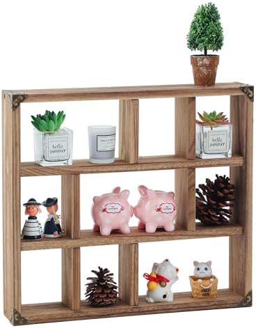 17.7x15.7-Inch Shadow Box Shelf 9-Slot Rustic Wood Floating Shelves Larger - Image 6